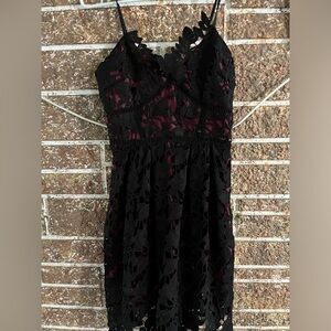 Black and red floral cut out dress